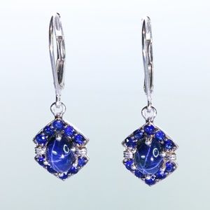 Blue Star Sapphire Earrings